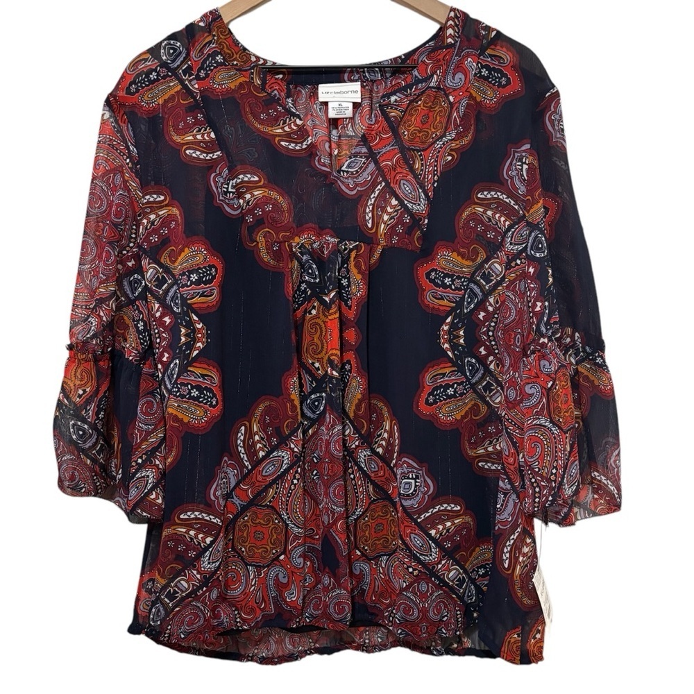 NWT Liz Claiborne Sheer Paisley Print Blouse & Cami Set Boho Women's Size XL